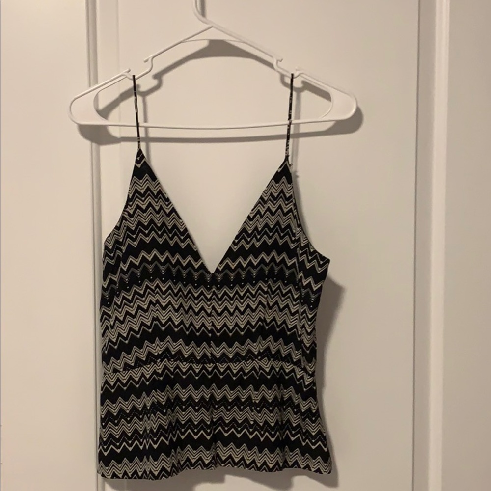 Black and cream plunge peplum blouse